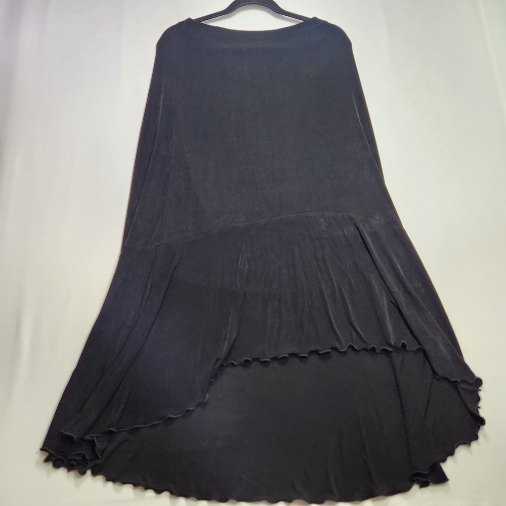 ⭐️Chico’s Travelers Black Slinky Knit High Low Maxi Skirt Lettuce Hem Size 2 M L